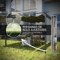 Outsunny Pérgola com Teto Retrátil de 390x293x220 cm Pérgola de Parede ou Independente com Lados Enroláveis Proteção UV30+ Cinzento(m-5)