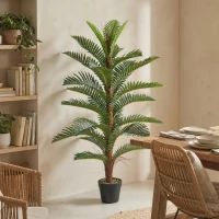 HOMCOM Palmier artificial 120 cm cu 24 frunze din PEVA, plantă decorativă cu ghiveci din plastic, verde(m-5)
