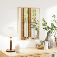 HOMCOM Miroir mural rectangulaire 80 x 60 cm, cadre en bois naturel, idéal pour la salle de bain, salon ou chambre(m-10)