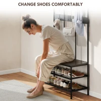 HOMCOM Wieszak na ubrania 3 w 1 z ławką i wieszakiem na buty, wolnostojący wieszak na ubrania z ławką na buty i 6 haczykami do przedpokoju, przedpokoju, salonu, czarny(m-6)
