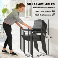 Outsunny Juego de 4 Sillas de Jardín Exterior Apilables con Reposabrazos Respaldo y Asiento Marco Metálico 52x51x90 cm Negro(m-4)