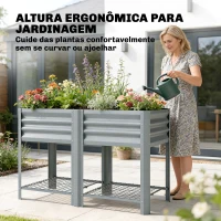 Outsunny Horta  Elevada com Prateleira Inferior, Mesa de Cultivo em Metal Galvanizado com Forro 120x55x80 cm Cinzento Prateado(m-6)