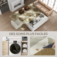 HOMCOM Tapis salon 230 x 160 cm poils courts lavable en machine hypoallergénique pour salon, chambre à coucher, bureau, jaune(m-6)