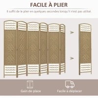 HOMCOM Paravent intérieur en bois séparateur de pièce cloison pliable 6 panneaux 240 x 170 cm bois naturel(m-4)