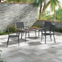 Outsunny Ensemble de 4 chaises de jardin empilables en aluminium et textilène avec accoudoirs, lot de 4 pièces pour extérieur(m-10)