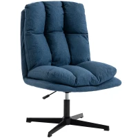 HOMCOM Butaca de Salón Giratorio 360° Altura Ajustable Asiento Ancho Tapizado en Lino Base de Metal Azul Oscuro(m-1)