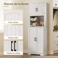 HOMCOM Buffet haut cuisine armoire de cuisine, 4 portes plan de travail 8 porte-épices étagères réglables 60x40x181,5cm blanc(m-6)