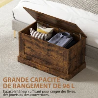 HOMCOM Coffre de rangement, coffre à jouets, avec charnière de sécurité, pour salon, en bois, 80 x 40 x 45 cm, brun rustique(m-4)