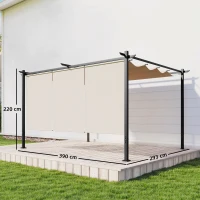 Outsunny Pérgola com Teto Retrátil de 390x293x220 cm Pérgola de Parede ou Independente com Lados Enroláveis Proteção UV30+ Bege(m-3)