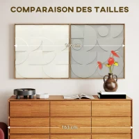 HOMCOM Lot de 2 tableaux abstraits 3D, décoration murale en bois géométrique, pour salon, chambre, bureau, 80 x 80 cm, blanc(m-7)