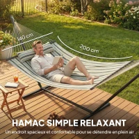 Outsunny Hamac sur pied 353 cm, hamac avec support acier avec coussin amovible et barres d'écartement, vert(m-4)