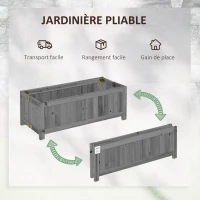 Outsunny Carré Potager de jardin pliable en Bois massif, Jardinière Surélevé 70 x 30 x 25 cm pour Jardin Balcon Terrasse gris(m-4)