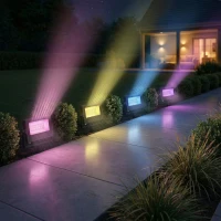 Outsunny 32W LED Floodlights, Linkable 4-Pack Landscape Lighting with Remote Control, RGB Colour Changing, UK Plug, Black(m-2)