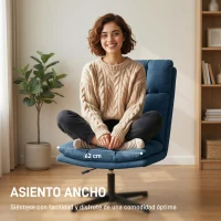 HOMCOM Butaca de Salón Giratorio 360° Altura Ajustable Asiento Ancho Tapizado en Lino Base de Metal Azul Oscuro(m-4)