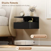 HOMCOM Juego de 2 Mesitas de Noche Flotantes con Cajón Montado en la Pared 35x32x22,5 cm Negro(m-5)