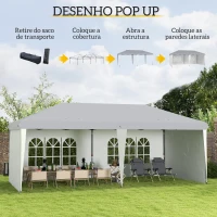 Outsunny Tenda Dobrável 6x3 m Pop-up com 4 Laterais Desmontáveis Tenda de Jardim com 2 Janelas Visíveis Saco de Transporte Branco(m-4)