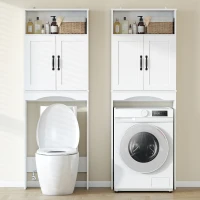 HOMCOM Dulap peste WC Mobilier de baie cu 2 uși cu închidere silențioasă Raft deschis 64x21x173,5 cm Alb(m-5)