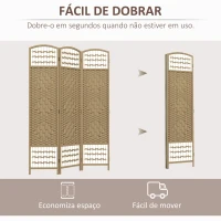 HOMCOM Biombo Separador de Ambientes com 3 Painéis Dobrável em Corda de Papel 120x170 cm Decoração para Quarto Madeira(m-4)