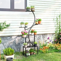 Outsunny Étagère à fleurs en métal à 8 niveaux, étagère à plantes en forme de S 158,5 cm, intérieur et extérieur, noir(m-7)
