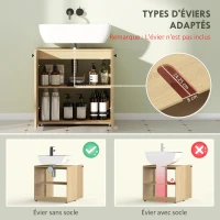HOMCOM Meuble sous lavabo, meuble de salle de bain 2 portes à fermeture amortie, étagère réglable, 60x39,8x58,5cm, bois naturel(m-4)