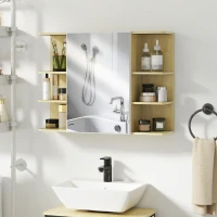 HOMCOM Armoire murale salle de bain avec miroir, meuble salle de bain avec étagères ouvertes, 80 x 20 x 59 cm, bois naturel(m-10)