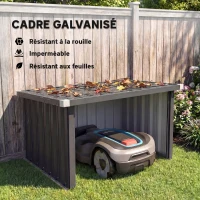 Outsunny Abri Robot Tondeuse Garage pour Robot Tondeuse avec Toit incliné en acier galvanisé, 108 x 86 x 62,5 cm, gris foncé(m-4)