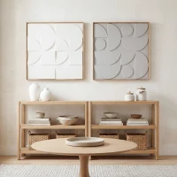 HOMCOM Lot de 2 tableaux abstraits 3D, décoration murale en bois géométrique, pour salon, chambre, bureau, 80 x 80 cm, blanc(m-8)