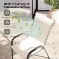 Outsunny Set 4 Sedie da Giardino Impilabili con Braccioli Curvi, in Acciaio e Tessuto Traspirante, 54x71x93 cm, Beige(m-5)