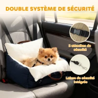 PawHut Siège auto pour chien avec ceinture de sécurité et fixation siège de voiture pour chien rembourré 49x53x36cm bleu marine(m-4)