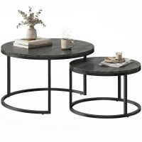 HOMCOM Lot de 2 tables basses gigognes empilable design industriel pieds en métal noir