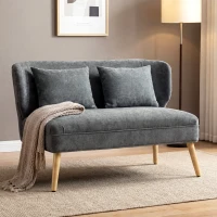 HOMCOM 2-osobowa sofa, mała sofa z chenille, oparcie skrzydłowe, grube siedzisko, nogi z drewna kauczukowego, szara(m-8)