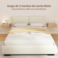 HOMCOM Juego de 2 Mesitas de Noche Flotantes con Cajón de Ratán Ahorra Espacio Diseño Moderno 40x30x15 cm Natural(m-4)