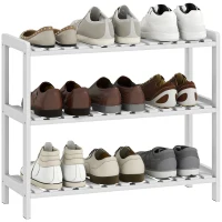 HOMCOM Étagère à chaussures, porte-chaussures 3 niveaux, étagères à lattes, en bois de pin， 70 x 26 x 57,5 cm, blanc(m-11)