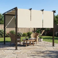 Outsunny Pergola mit 3 verschiebbaren Bahnen 3 x 3 x 2,38 m Stahlkonstruktion schwarz, hochdichtes Polyestergewebe beige(m-6)