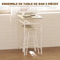 HOMCOM Ensemble table de bar avec tabourets, table à manger debout avec 2 chaises, étagère et pieds en métal, 80x50x90cm, blanc(m-4)