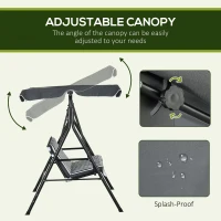 Outsunny Three-Seater Garden Swing Chair, with Adjustable Canopy - Grey Stripe(m-4)