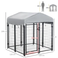 PawHut Outdoor Dog Kennel, Metal Playpen Fence Dog Run with UV-Resistant Canopy and Locks, for Small and Medium Dogs, 120 x 120 x 138cm(m-3)