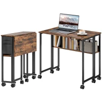 HOMCOM Escritorio plegable con ruedas 80 x 50 cm con estantería y bolsa de almacenaje, marrón rústico(m-8)