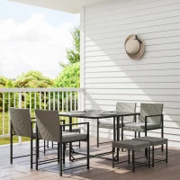 Outsunny Salón de jardín exterior de resina trenzada para 8 personas con cojines y tablero de vidrio templado, gris(m-2)