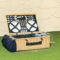 Outsunny Cesta de Picnic para 4 Personas con Área Refrigerada y Accesorios, en Mimbre, 54x34x20 cm, Color Madera(m-3)