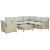 Outsunny Salotto da Giardino 7 Pezzi Modulabile in Rattan PE con Cuscini, Beige(m-10)