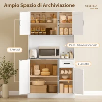 HOMCOM Armadio cucina, con piano di lavoro, foro per cavi, ripiani regolabili, in MDF, 180,5 cm, Bianco(m-4)