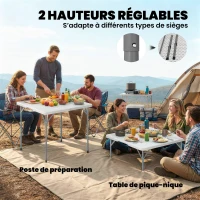 Outsunny Table pliante en HDPE, table de camping pliante carrée 86 x 86 x 74 cm, avec une poignée, hauteur réglable, blanc(m-6)