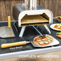 Outsunny Outdoor Pizza Oven, Portable Wood Pellet Pizza Oven with Pizza Stone and Peel, Foldable Legs, Chimney, 12 Inch Wood Fired Pizza Maker for Outdoor Cooking, Stainless Steel(m-7)
