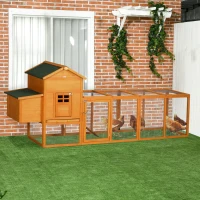 PawHut Poulailler en bois poulailler pour poules extérieur avec pondoir bac amovible en bois massif 297,5 x 68 x 118 cm orange(m-10)
