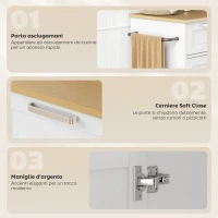 HOMCOM Carrito de cocina con cajón, mueble, toallero y 3 portaespecias, en madera, 62x40x87 cm, Blanco(m-4)