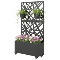 Outsunny Blumenkasten mit Sichtschutz Pflanzkasten mit Rolle Rankgitter 90 x 30 x 160 cm Metall Schwarz(m-10)