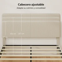 HOMCOM Somier 160x200 cm con Cabecero Ajustable Tapizado en Pana Láminas de Madera Fácil de Montar Gris Claro(m-4)