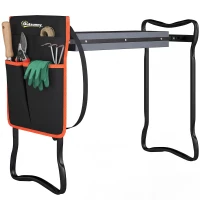 Outsunny Tabouret de Jardin Pliable avec Coussinet EVA Siège de Jardin avec Sac à Outils à la Taille Carga 150kg(m-6)