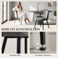 HOMCOM Eetkamerstoelen set van 2 keukenstoel bureaustoel met rugleuning fluweel metaal grijs(m-7)
